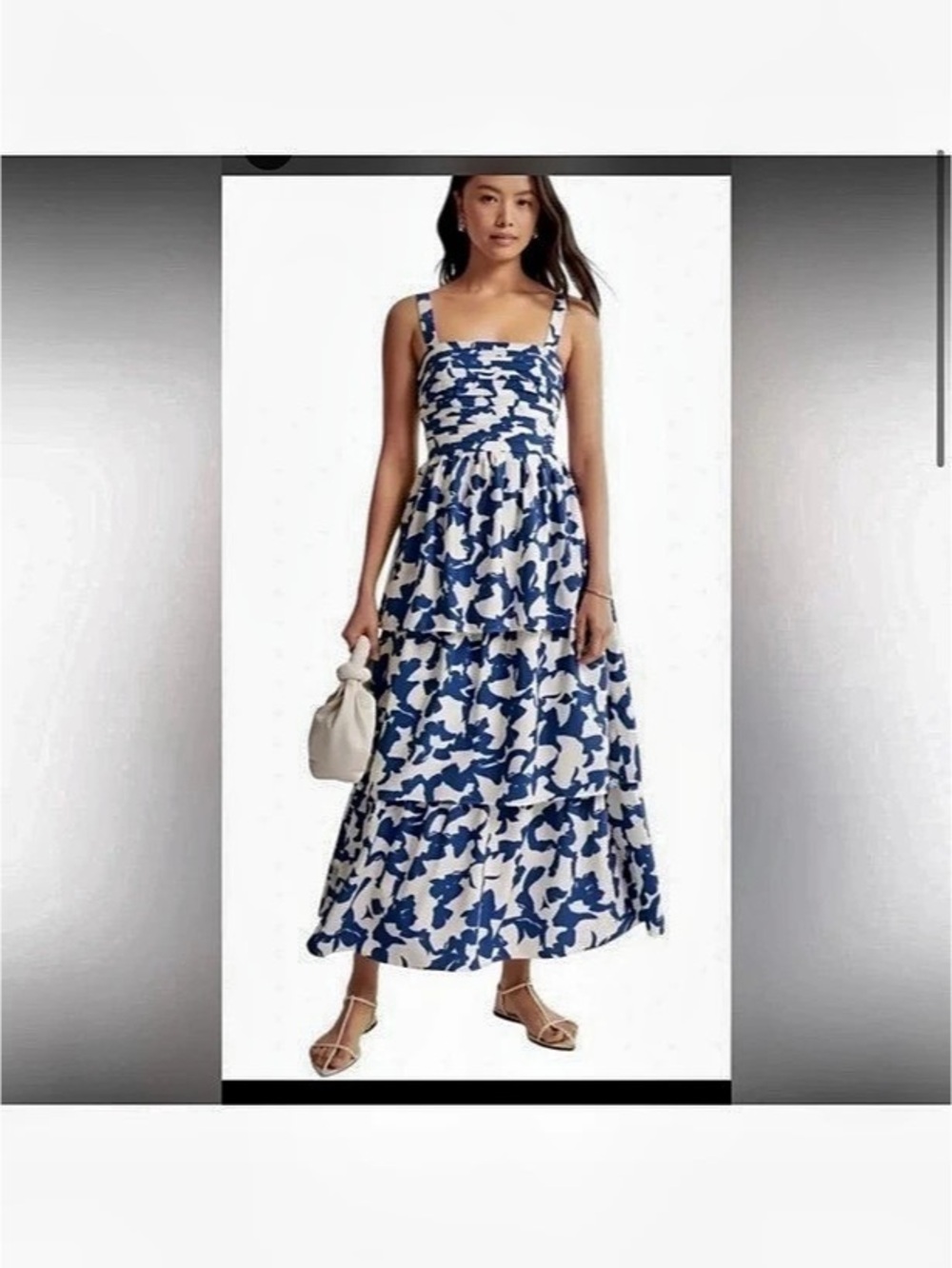 Abercrombie & Fitch Emerson tiered maxi blue white dress